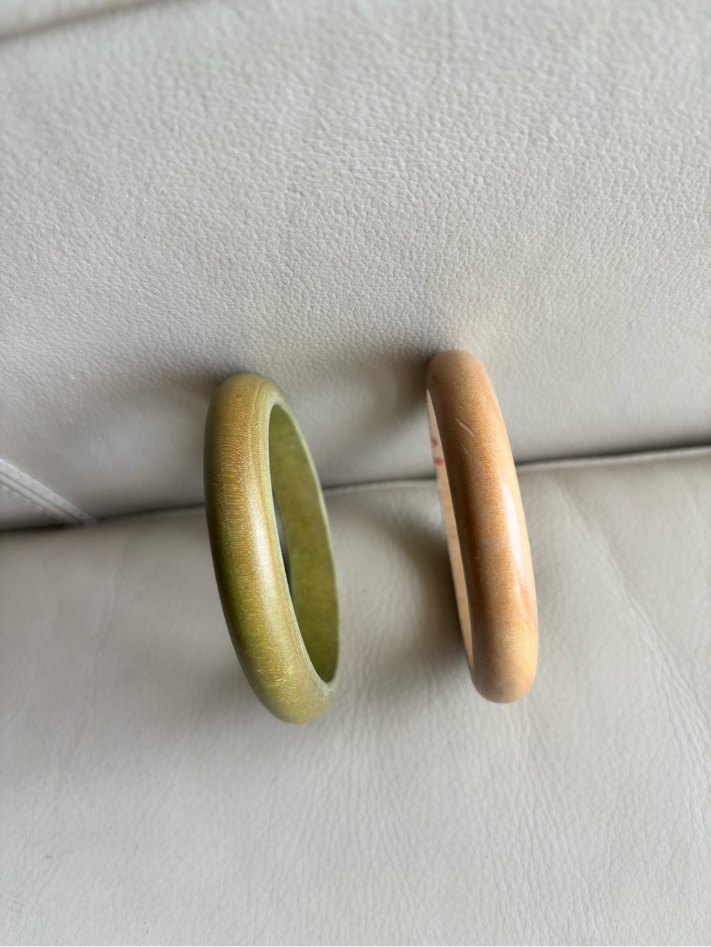 Green and Tan Wooden Bangle Bracelet Set - Women Accessories